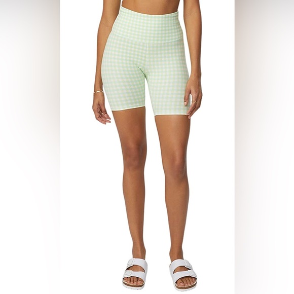 NWT Bandier x Sincerely Jules The Bryn 7" Biker Lifestyle Short Green Gingham - Picture 5 of 14